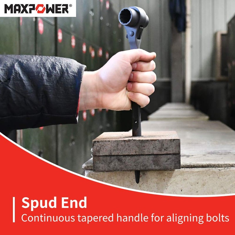 MAXPOWER 2PCS Scaffold Wrench Set, Dual Socket Scaffold 7/8 inch x 3/4 inch, and Metric 17 mm x 19 mm Spud Ratchet Scaffolding Tool - Image 5